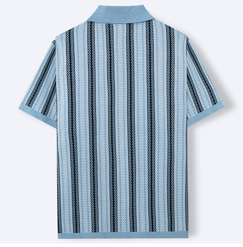 Men's Summer New Striped Jacquard Knitted Polo Shirt