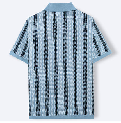 Men's Summer New Striped Jacquard Knitted Polo Shirt