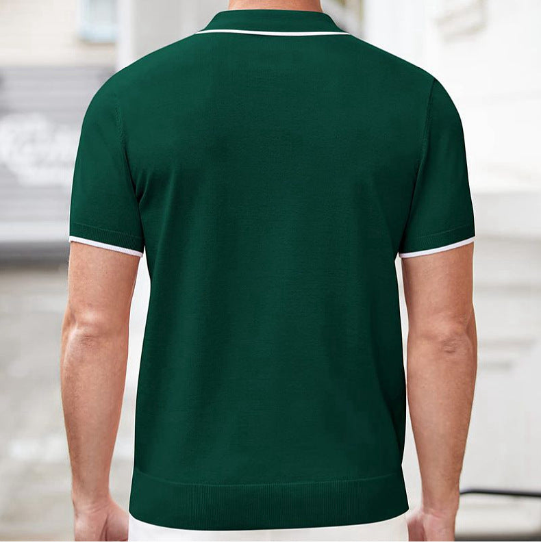 Men's summer zipper casual Solid Color polo shirt
