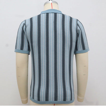 Men's Summer New Striped Jacquard Knitted Polo Shirt