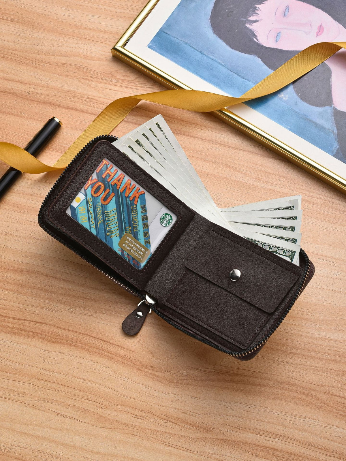 Zippered PU Leather Men’s Retro Wallet