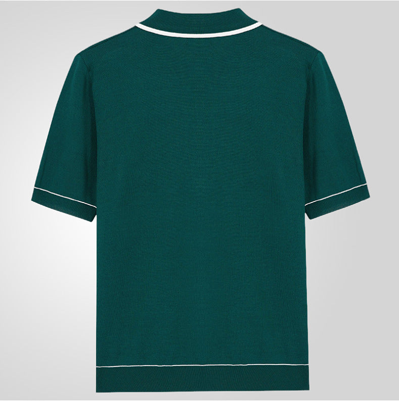 Man Ice Silk Short Sleeve Luxury Knitted Polo Shirt