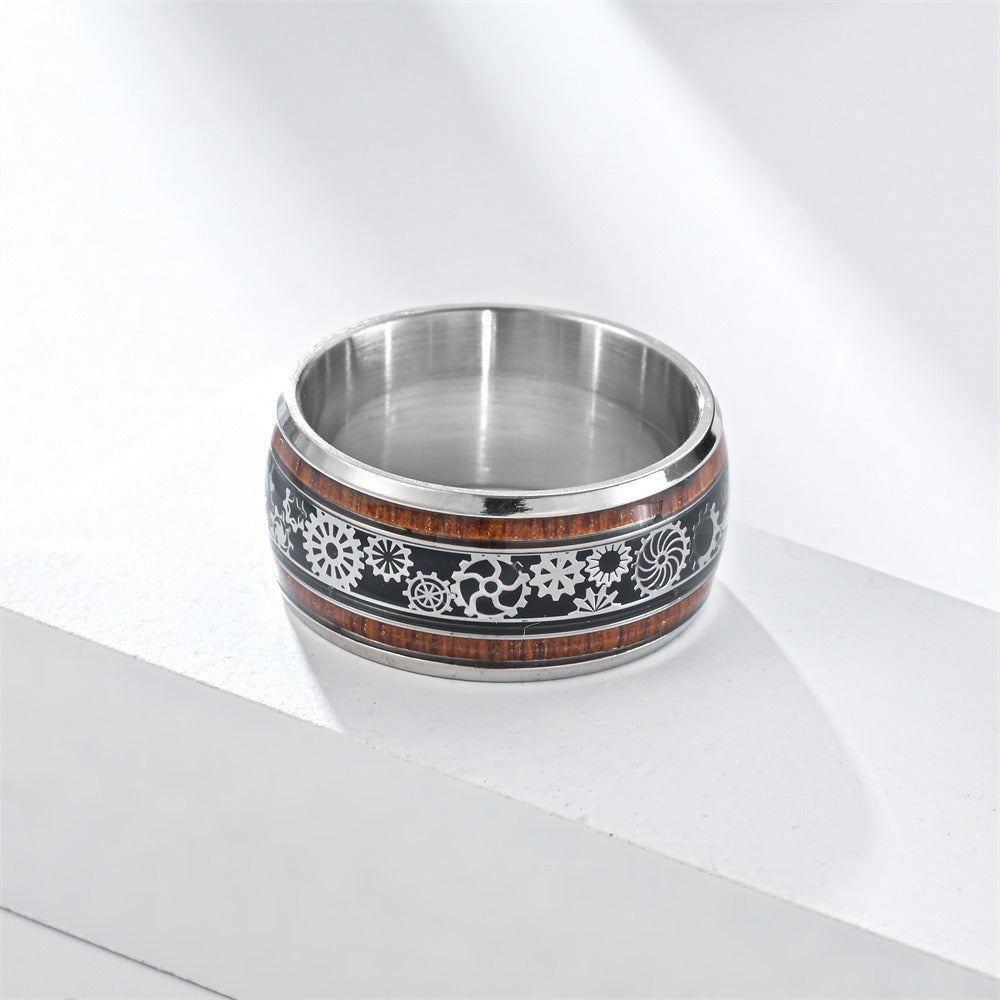 Men’s 10MM Wood Finish Gear Ring