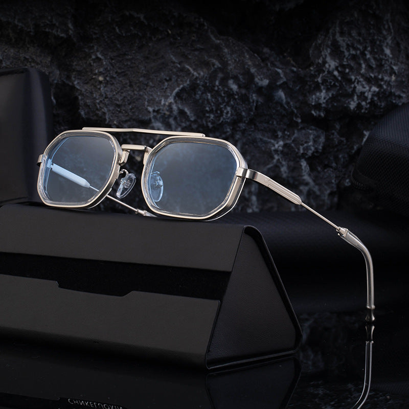 Sun protection square double beam small frame sunglasses