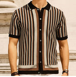 Men's Striped Cool Silk Knitted Business Casual Polo Shirt