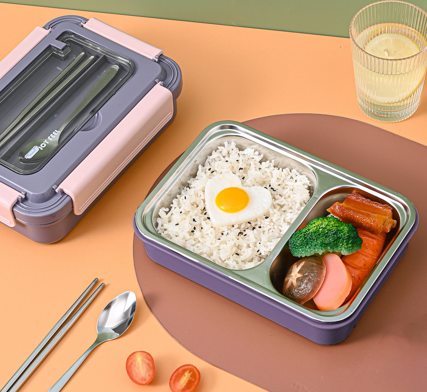 Korean Style 304 Stainless Steel Insulated Lunch Box with Stainless Steel Tableware