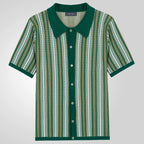 Men'S Knit Vintage Short Sleeve Button Polo Shirt