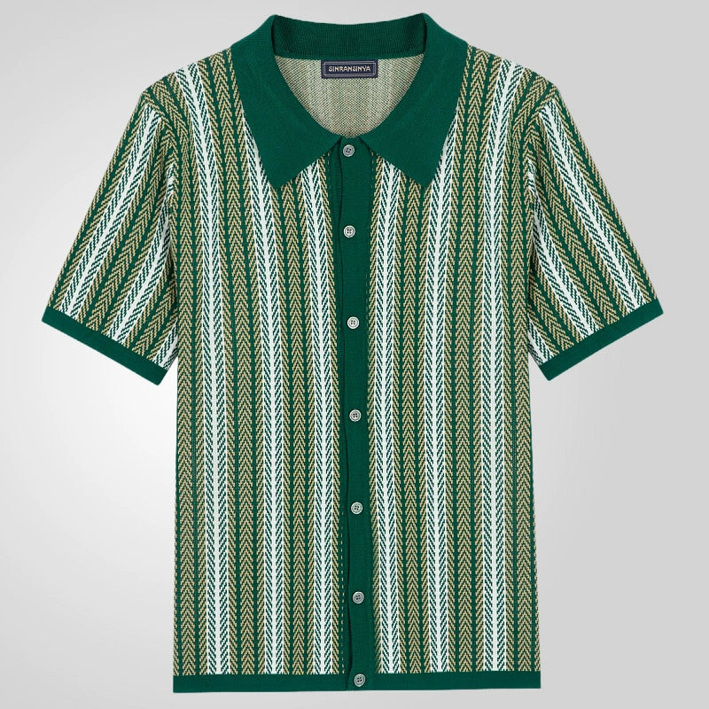 Men'S Knit Vintage Short Sleeve Button Polo Shirt