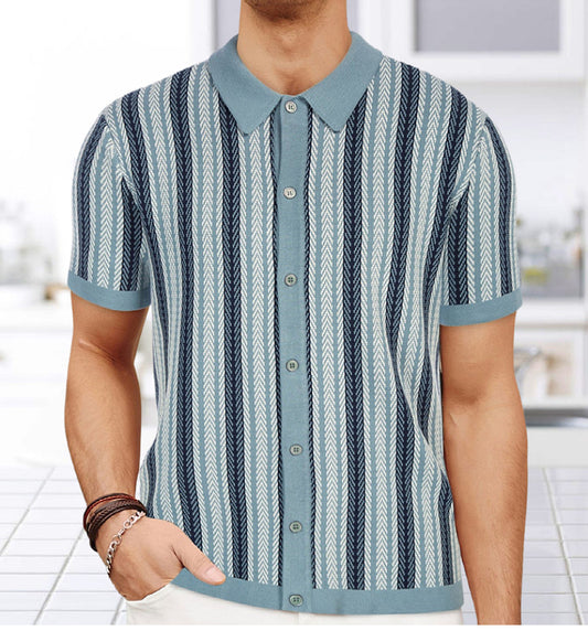 Men's Summer New Striped Jacquard Knitted Polo Shirt