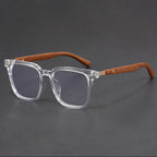 Square wood grain temples retro black frame glasses
