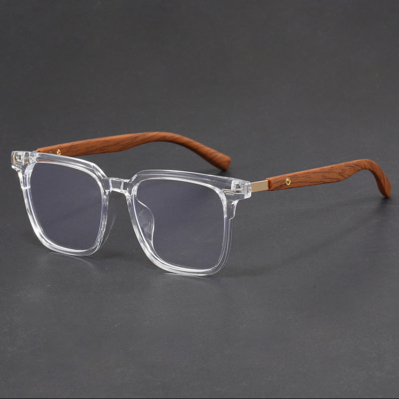 Square wood grain temples retro black frame glasses
