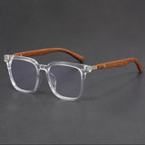 Square wood grain temples retro black frame glasses