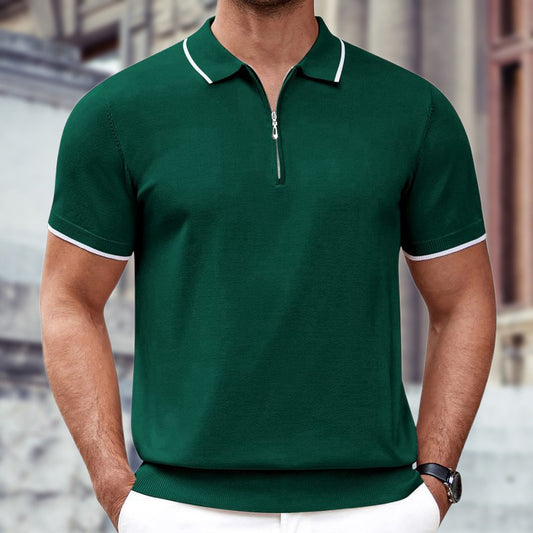 Men's summer zipper casual Solid Color polo shirt