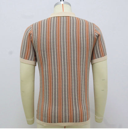 Men's Summer New Striped Jacquard Knitted Polo Shirt