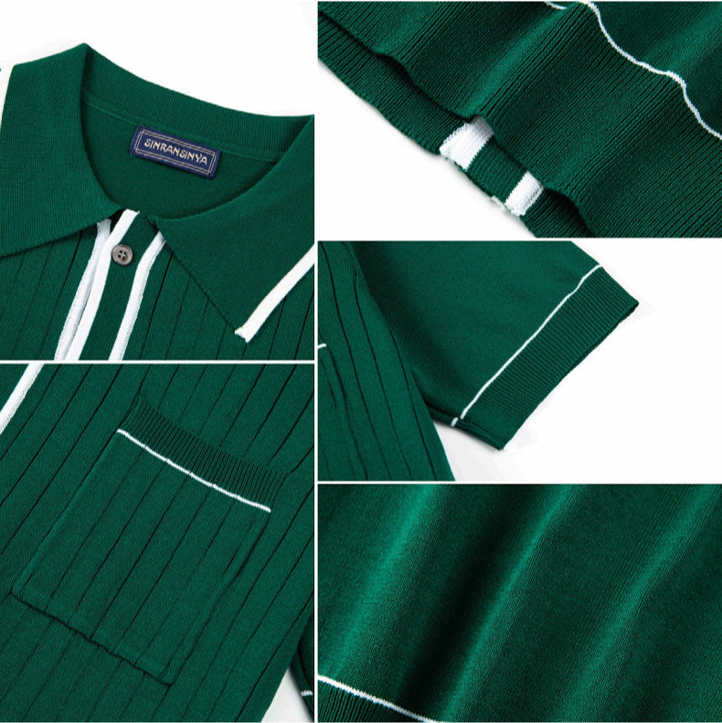 Man Ice Silk Short Sleeve Luxury Knitted Polo Shirt