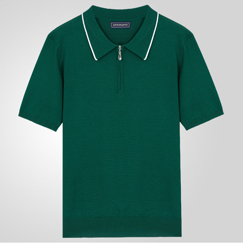 Men's summer zipper casual Solid Color polo shirt