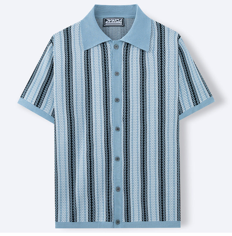 Men's Summer New Striped Jacquard Knitted Polo Shirt