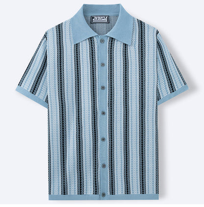 Men's Summer New Striped Jacquard Knitted Polo Shirt