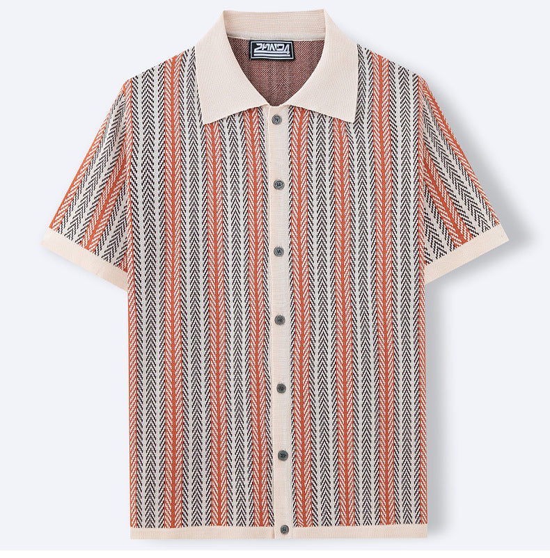 Men's Summer New Striped Jacquard Knitted Polo Shirt