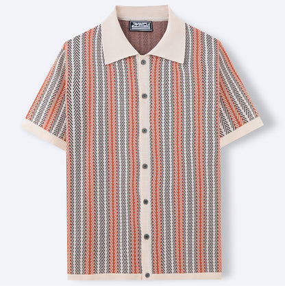 Men's Summer New Striped Jacquard Knitted Polo Shirt