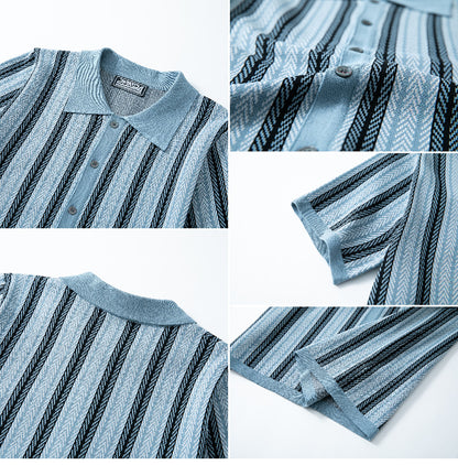 Men's Summer New Striped Jacquard Knitted Polo Shirt