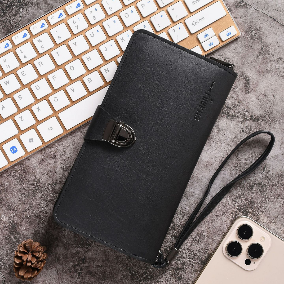 Elegant Brown Strap Lock Travel Wallet