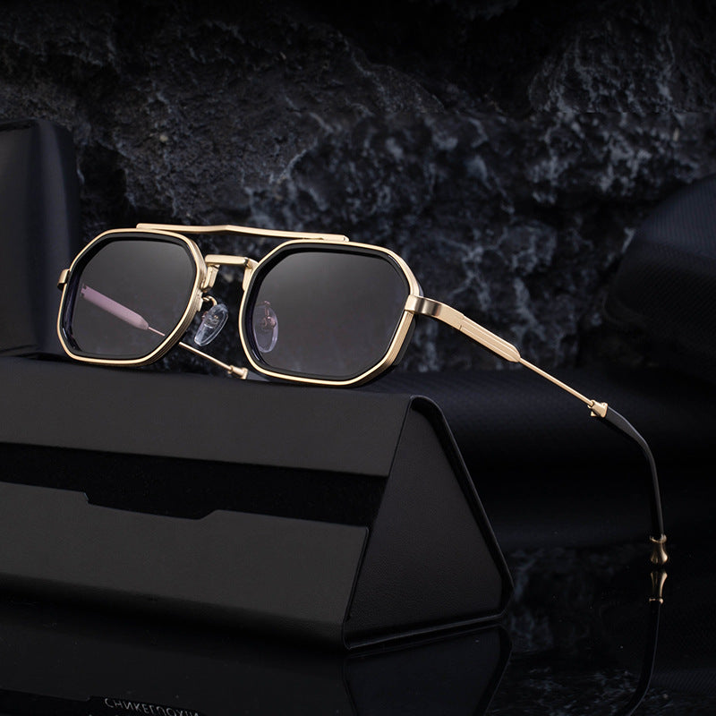 Sun protection square double beam small frame sunglasses