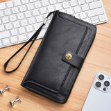 Vintage Star Button Long Leather Wallet