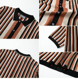 Men's Striped Cool Silk Knitted Business Casual Polo Shirt