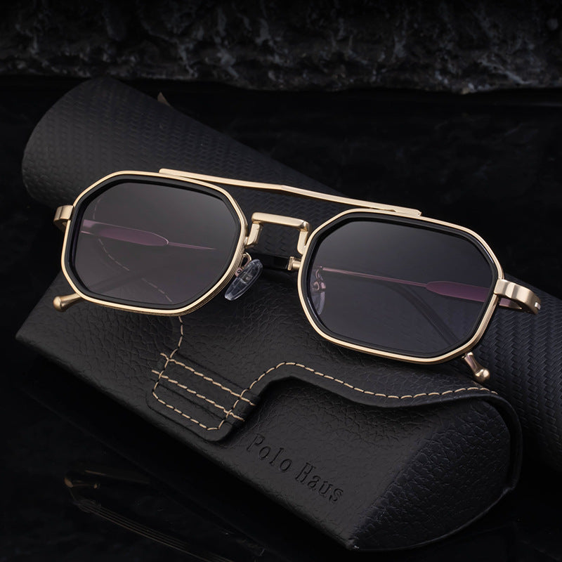 Sun protection square double beam small frame sunglasses