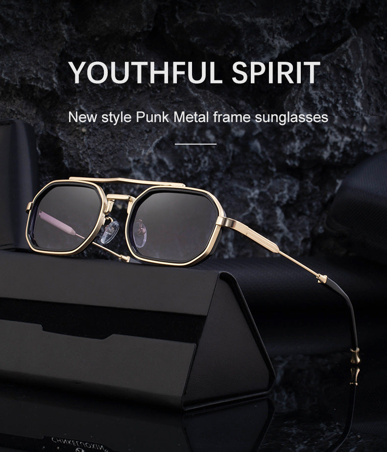 Sun protection square double beam small frame sunglasses