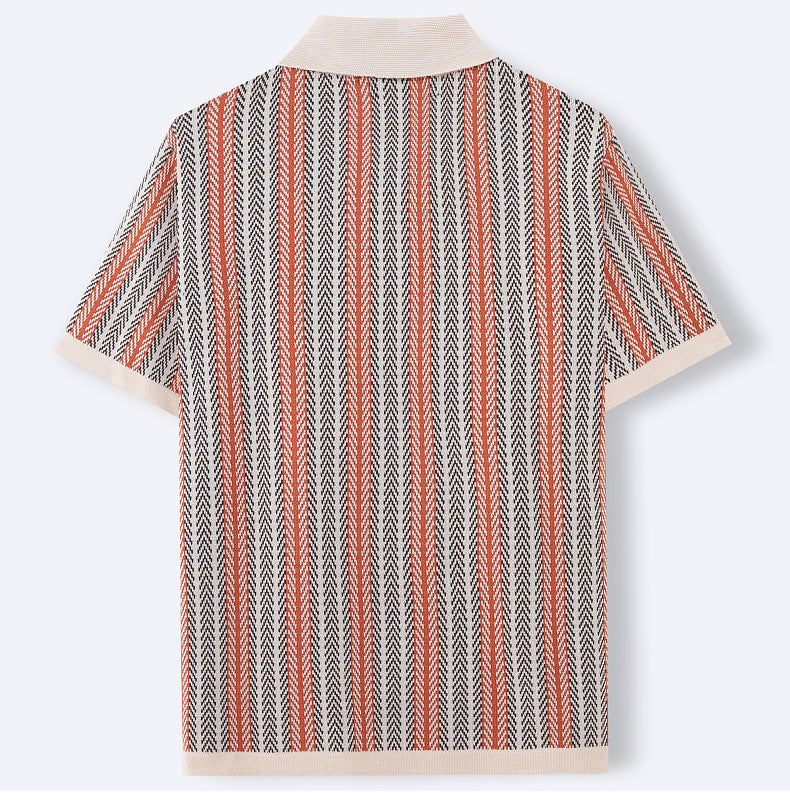 Men's Summer New Striped Jacquard Knitted Polo Shirt