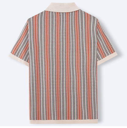Men's Summer New Striped Jacquard Knitted Polo Shirt
