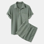 Men's casual loose corn grain plaid fabric beach two-piece set