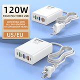 120W Multi-Port 3USB+4PD Fast Charger Hub