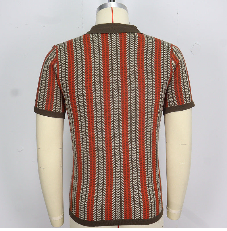 Men'S Knit Vintage Short Sleeve Button Polo Shirt