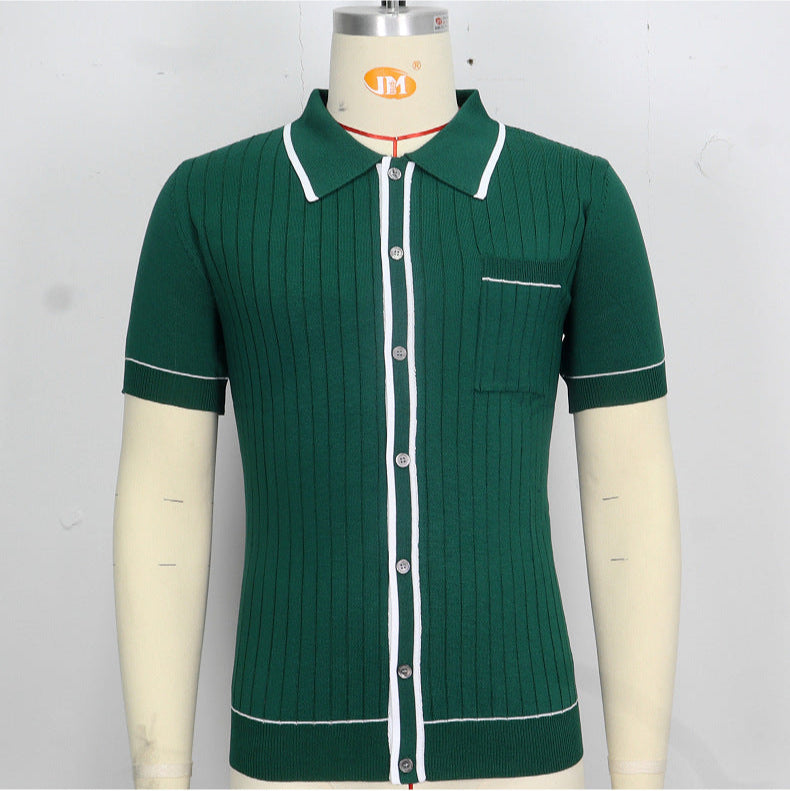 Man Ice Silk Short Sleeve Luxury Knitted Polo Shirt