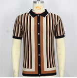 Men's Striped Cool Silk Knitted Business Casual Polo Shirt