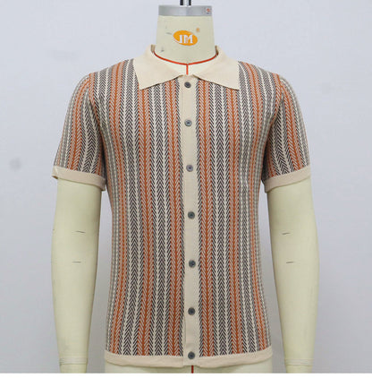 Men's Summer New Striped Jacquard Knitted Polo Shirt