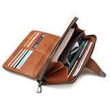 Classic Long Zippered Leather Clutch Wallet