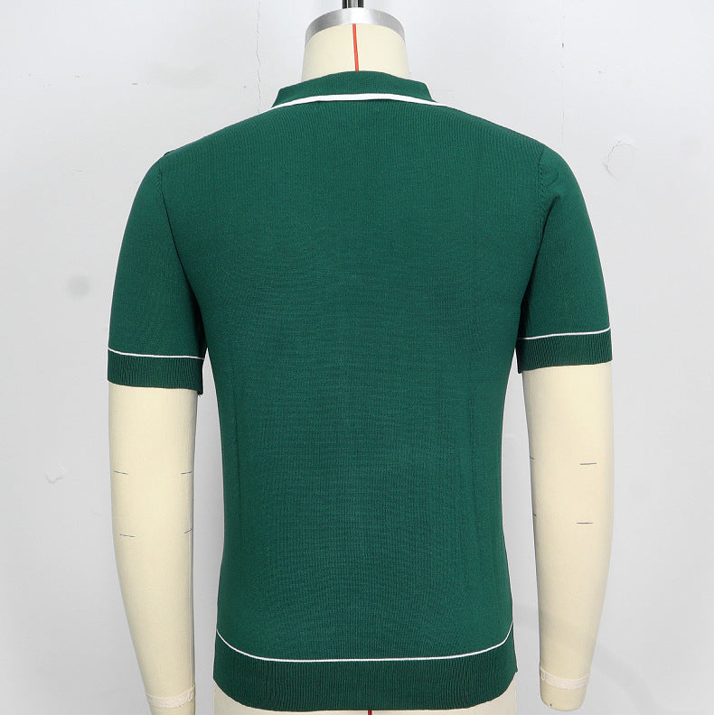 Man Ice Silk Short Sleeve Luxury Knitted Polo Shirt