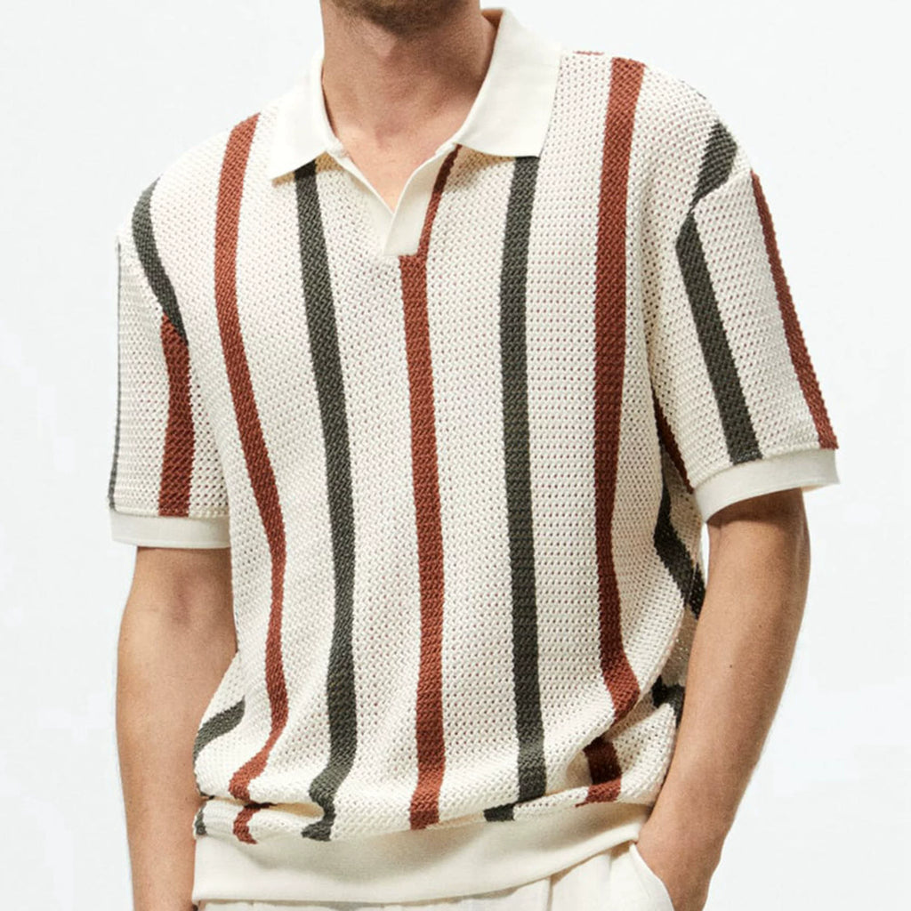 Mens Knitted Hollow Breathable Business Polo Shirt