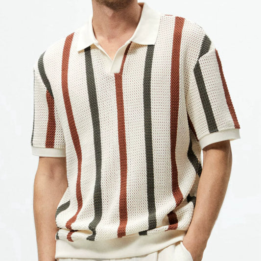 Mens Knitted Hollow Breathable Business Polo Shirt