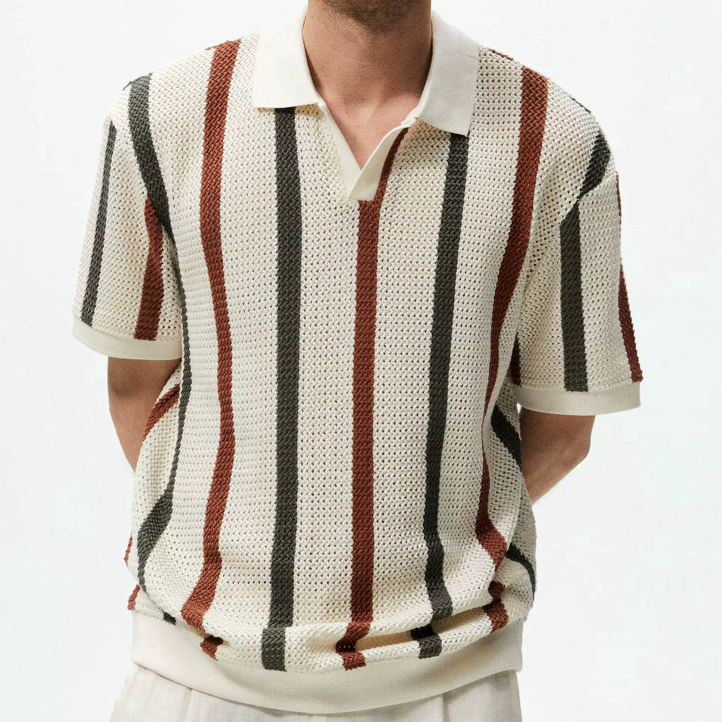 Mens Knitted Hollow Breathable Business Polo Shirt