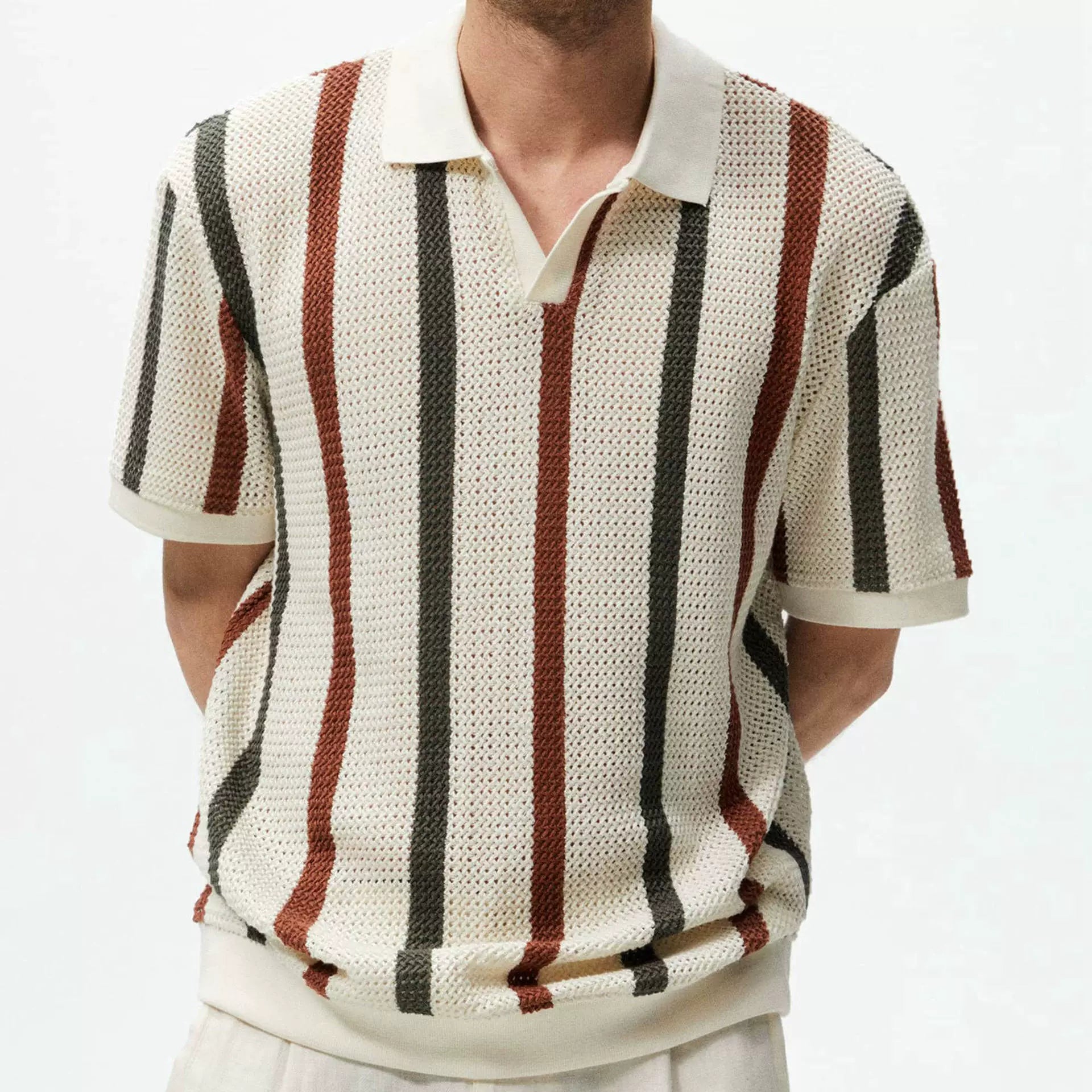 Mens Knitted Hollow Breathable Business Polo Shirt