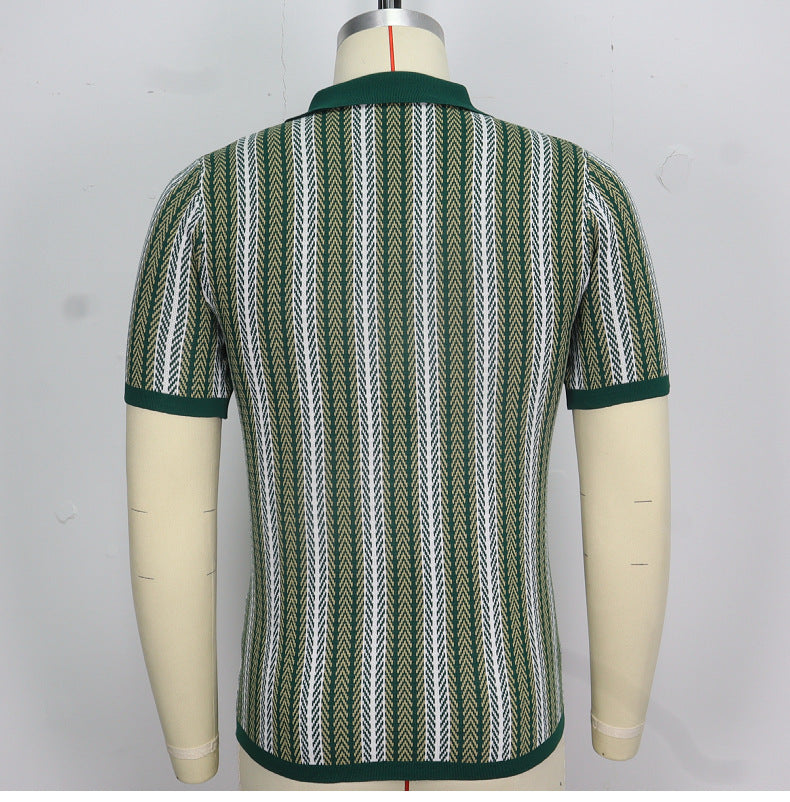Men'S Knit Vintage Short Sleeve Button Polo Shirt
