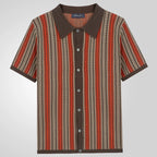 Men'S Knit Vintage Short Sleeve Button Polo Shirt