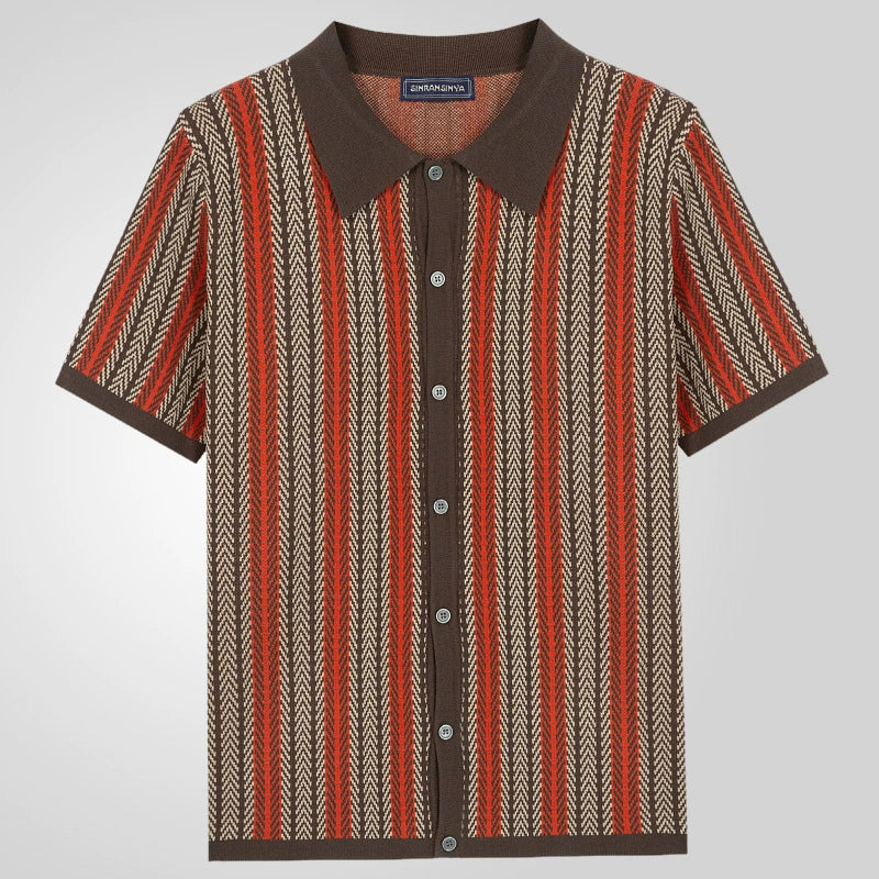 Men'S Knit Vintage Short Sleeve Button Polo Shirt