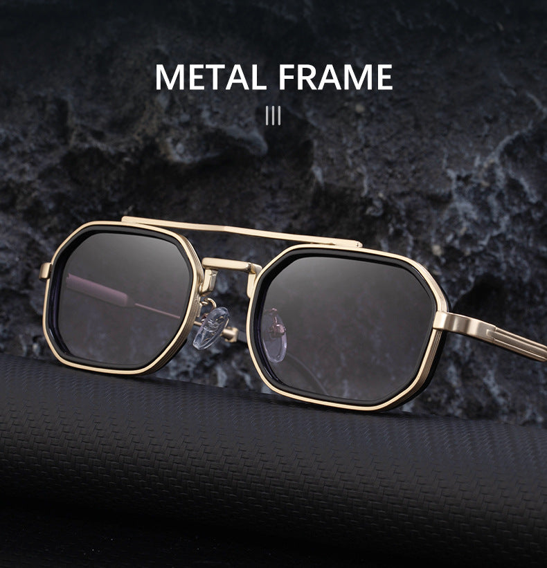 Sun protection square double beam small frame sunglasses