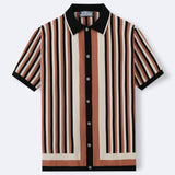 Men's Striped Cool Silk Knitted Business Casual Polo Shirt